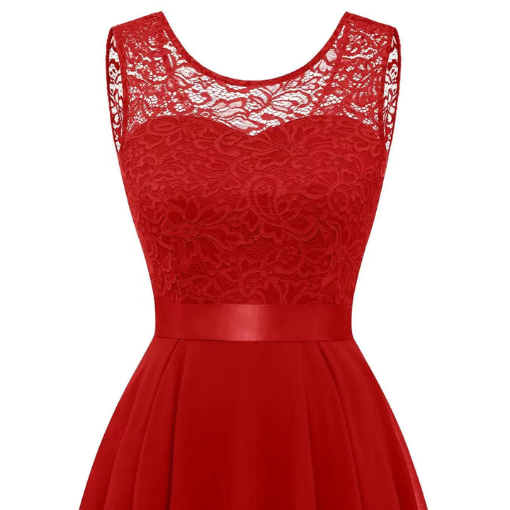 Vanya | Women's Lace High Low Sleeveless Midi Dress - Burgundy - Image 3