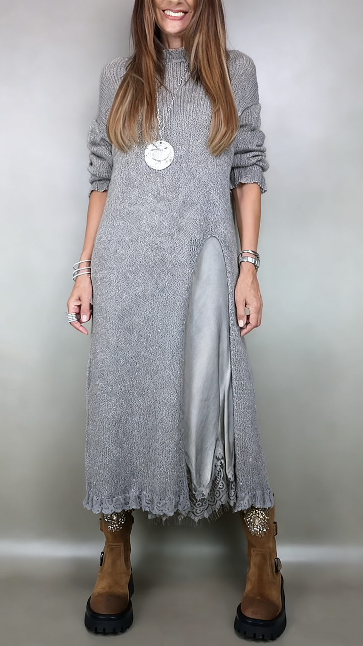 Vera | Women's Knit Sweater Dress Long Sleeve Midi - Black - Image 5