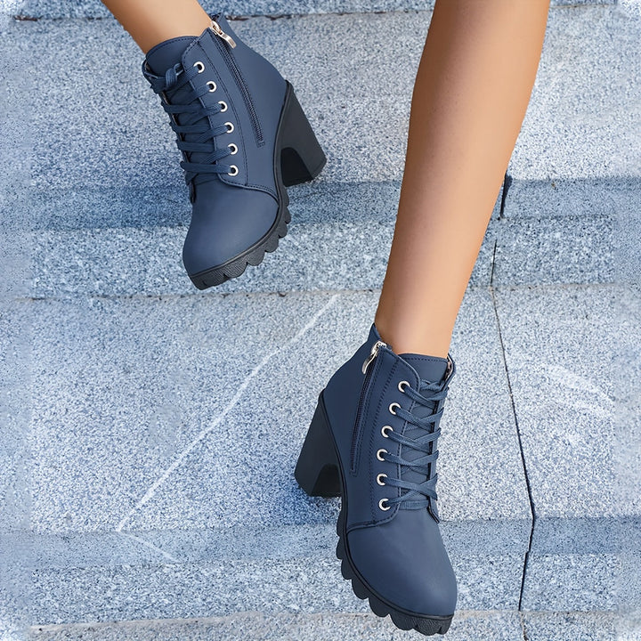 Vera | Women's Lace-Up Ankle Boot with Block Heel - Navy - Image 12