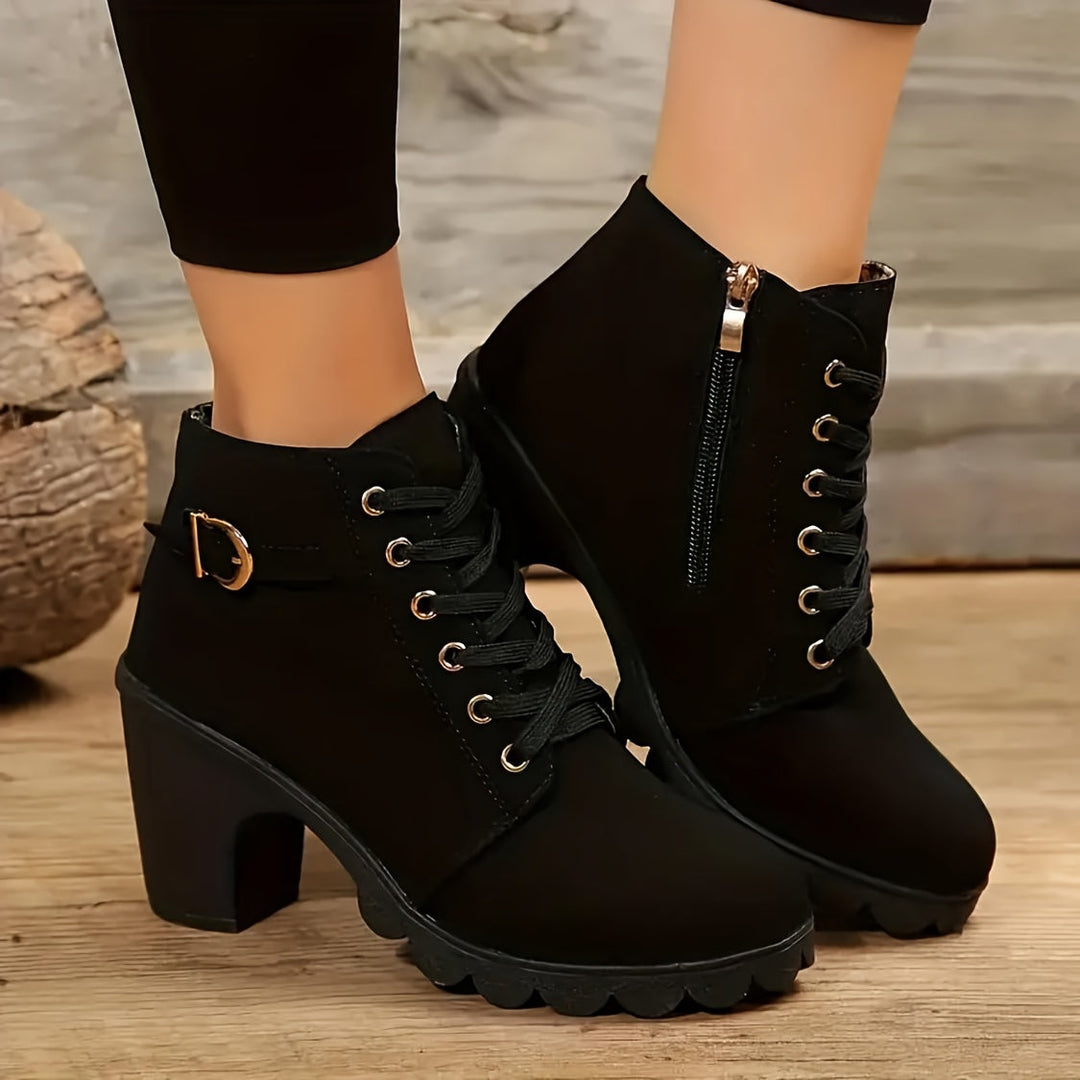 Vera | Women's Lace-Up Ankle Boot with Block Heel - Navy - Image 13
