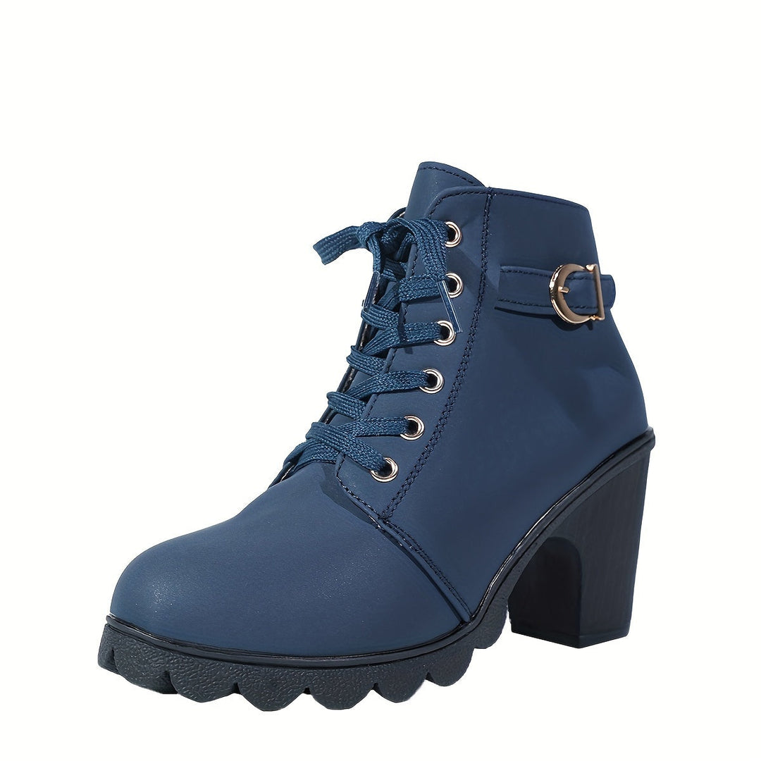 Vera | Women's Lace-Up Ankle Boot with Block Heel - Navy - Image 14