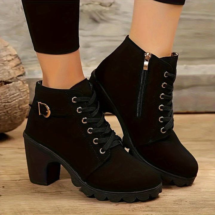 Vera | Women's Lace-Up Ankle Boot with Block Heel - Navy - Image 3