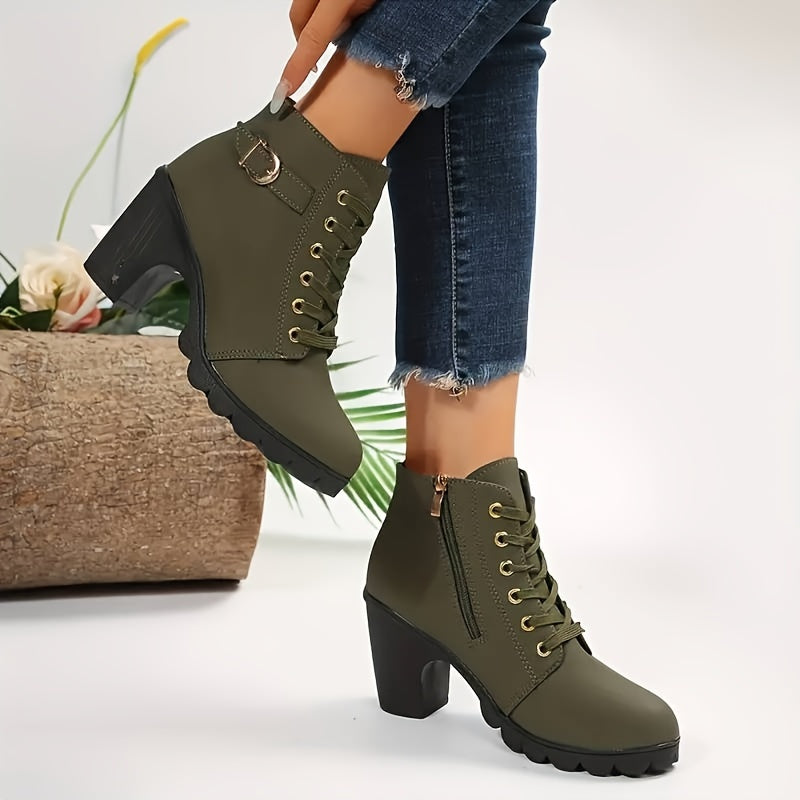 Vera | Women's Lace-Up Ankle Boot with Block Heel - Navy - Image 7