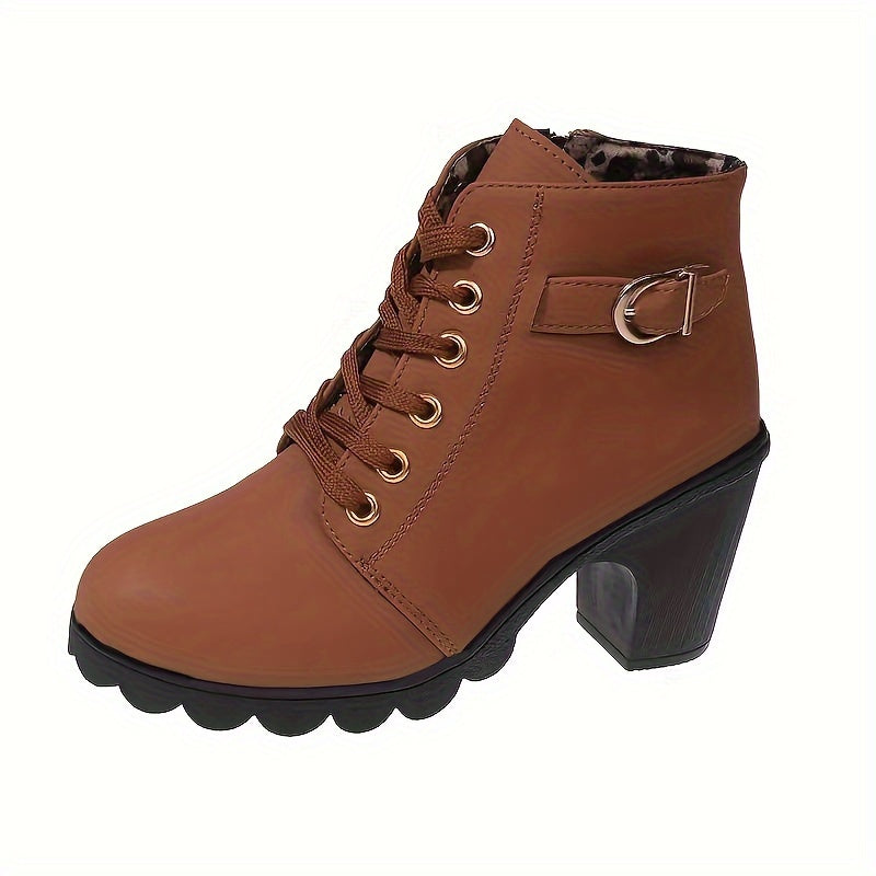 Vera | Women's Lace-Up Ankle Boot with Block Heel - Navy - Image 9