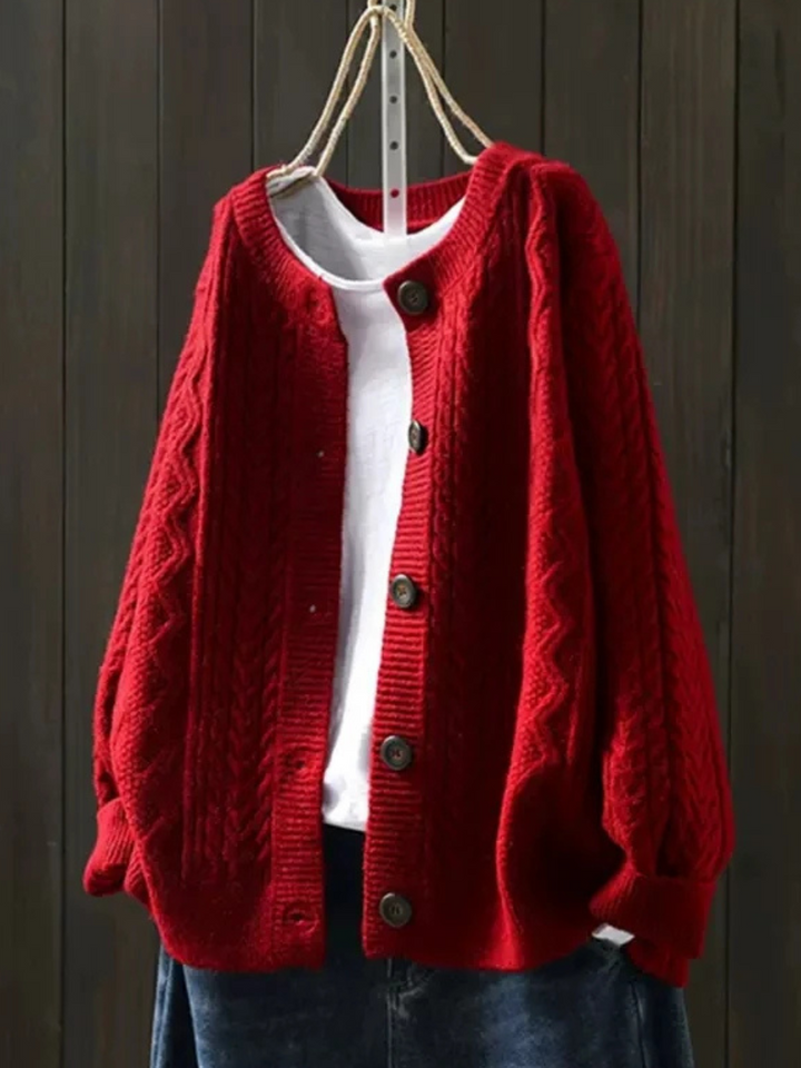 Veradis | Women's Oversized Cable Knit Cardigan - Cream - Image 2