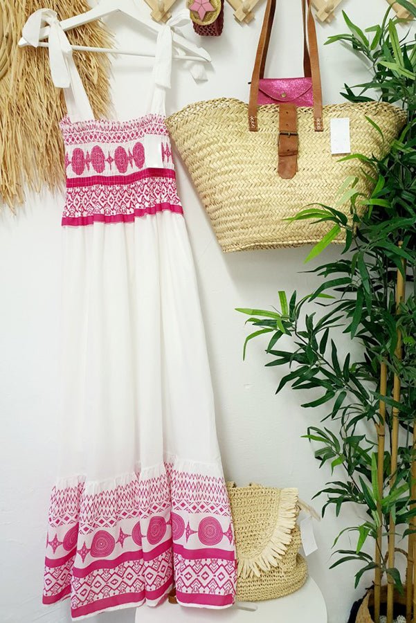 Verina | Women's Smocked Square Neck Boho Maxi Dress - White - Image 5