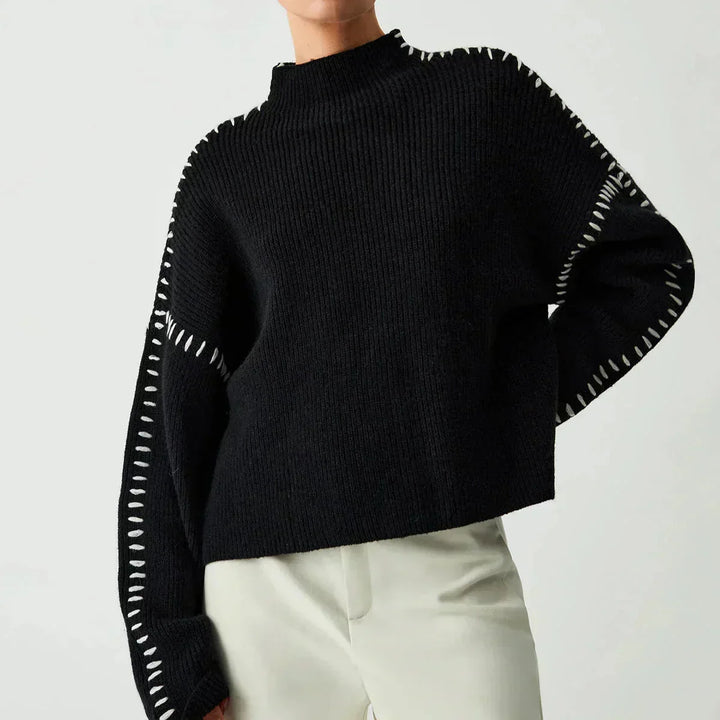 Verity | Women's Oversized Mock Neck Sweater - Black - Image 1
