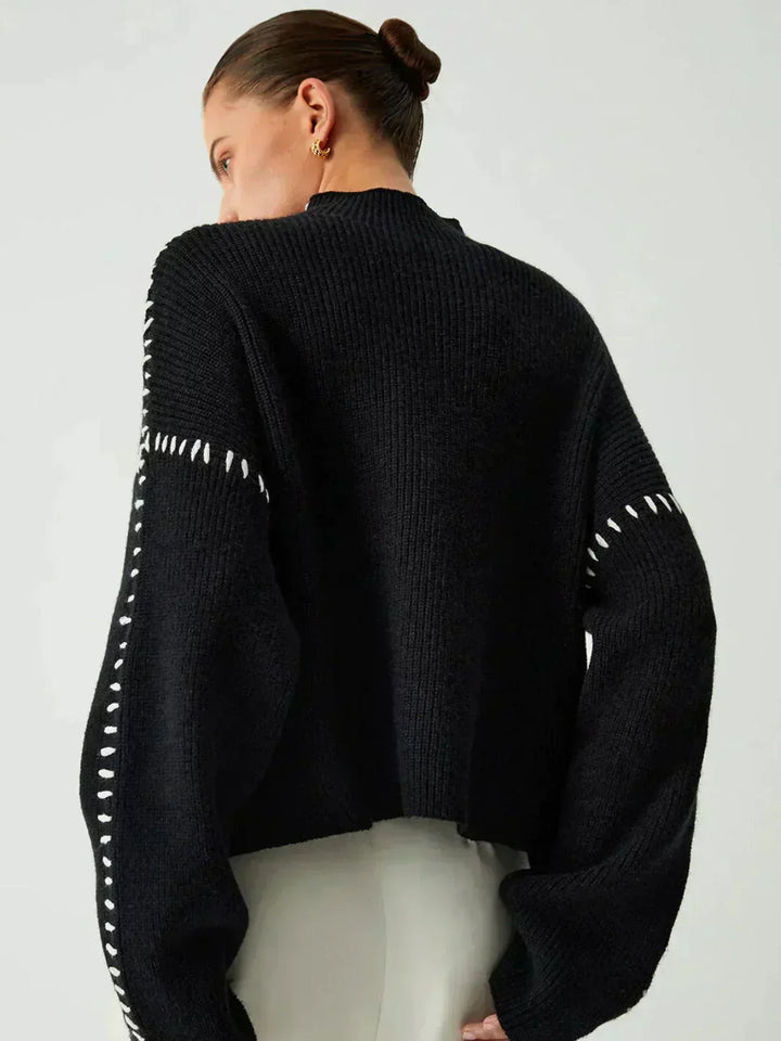 Verity | Women's Oversized Mock Neck Sweater - Black - Image 2