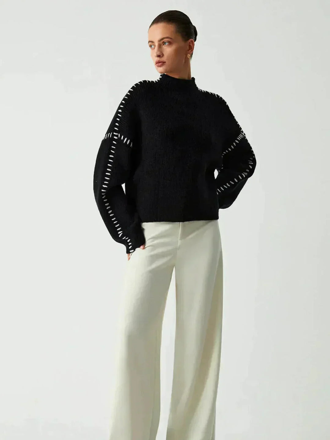 Verity | Women's Oversized Mock Neck Sweater - Black - Image 6