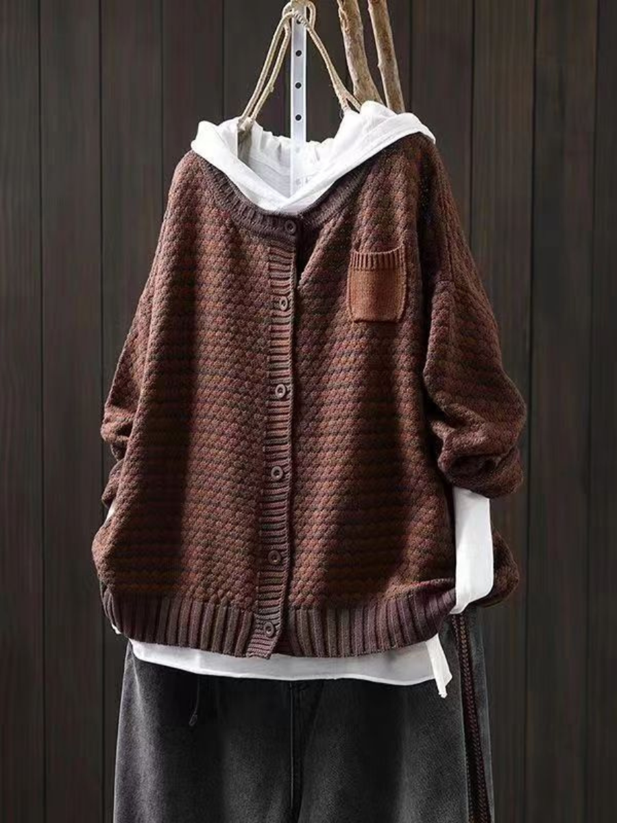 Vorryn | Women's Oversized Knit Cardigan Sweater - Brown - Image 1