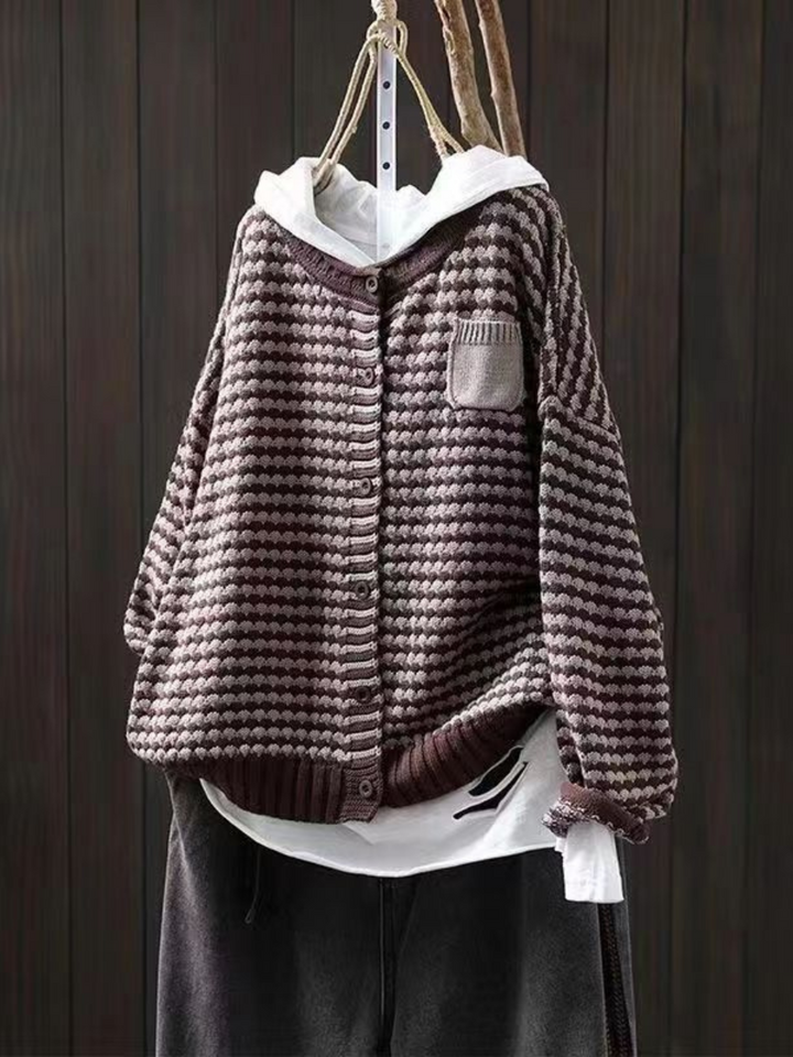 Vorryn | Women's Oversized Knit Cardigan Sweater - Brown - Image 3