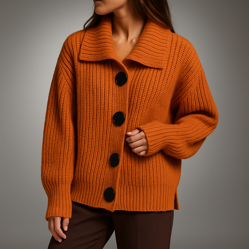 Vrelda | Women's Oversized Button-Front Cardigan - Orange - Image 5