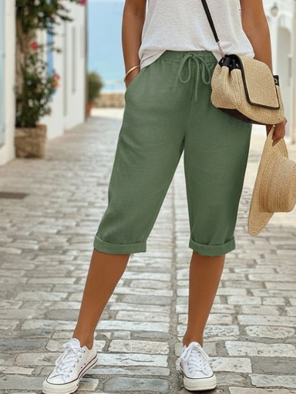 Waverly | Women's Drawstring Elastic Waist Capri Shorts - Dark Grey - Image 2
