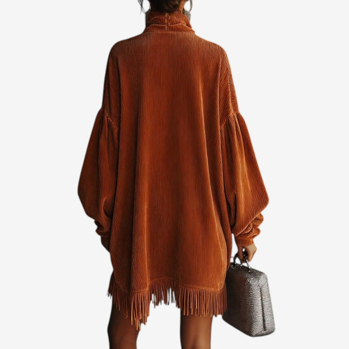 Waverly | Women's Knit Sweater Dress with Fringe - Orange - Image 4