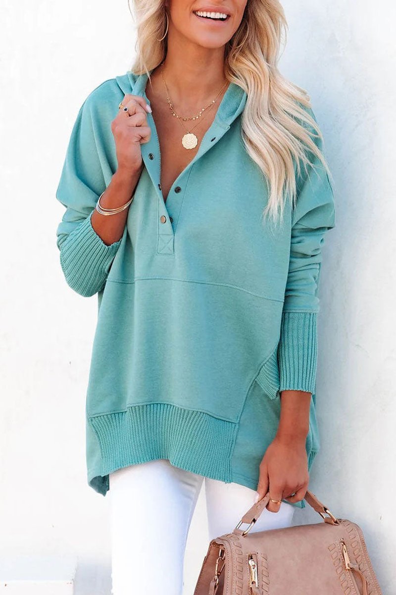Waverly | Women's Oversized Henley Pullover Hoodie - White - Image 14