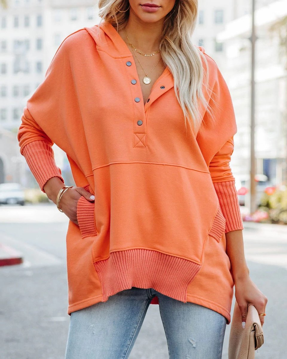 Waverly | Women's Oversized Henley Pullover Hoodie - White - Image 17
