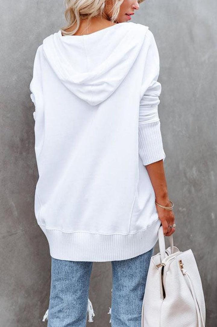 Waverly | Women's Oversized Henley Pullover Hoodie - White - Image 3