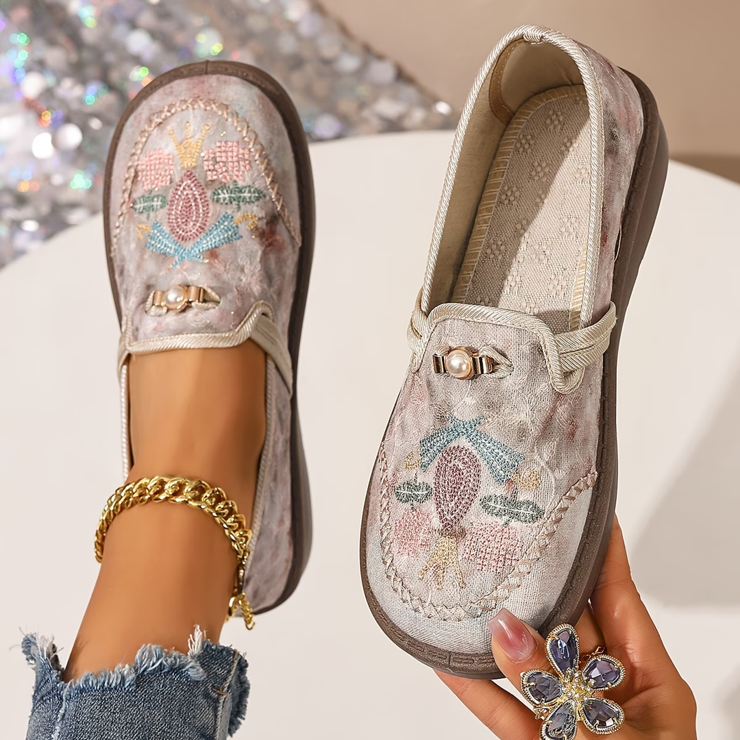 Willow | Women's Embroidered Floral Slip-On Loafers - Image 1