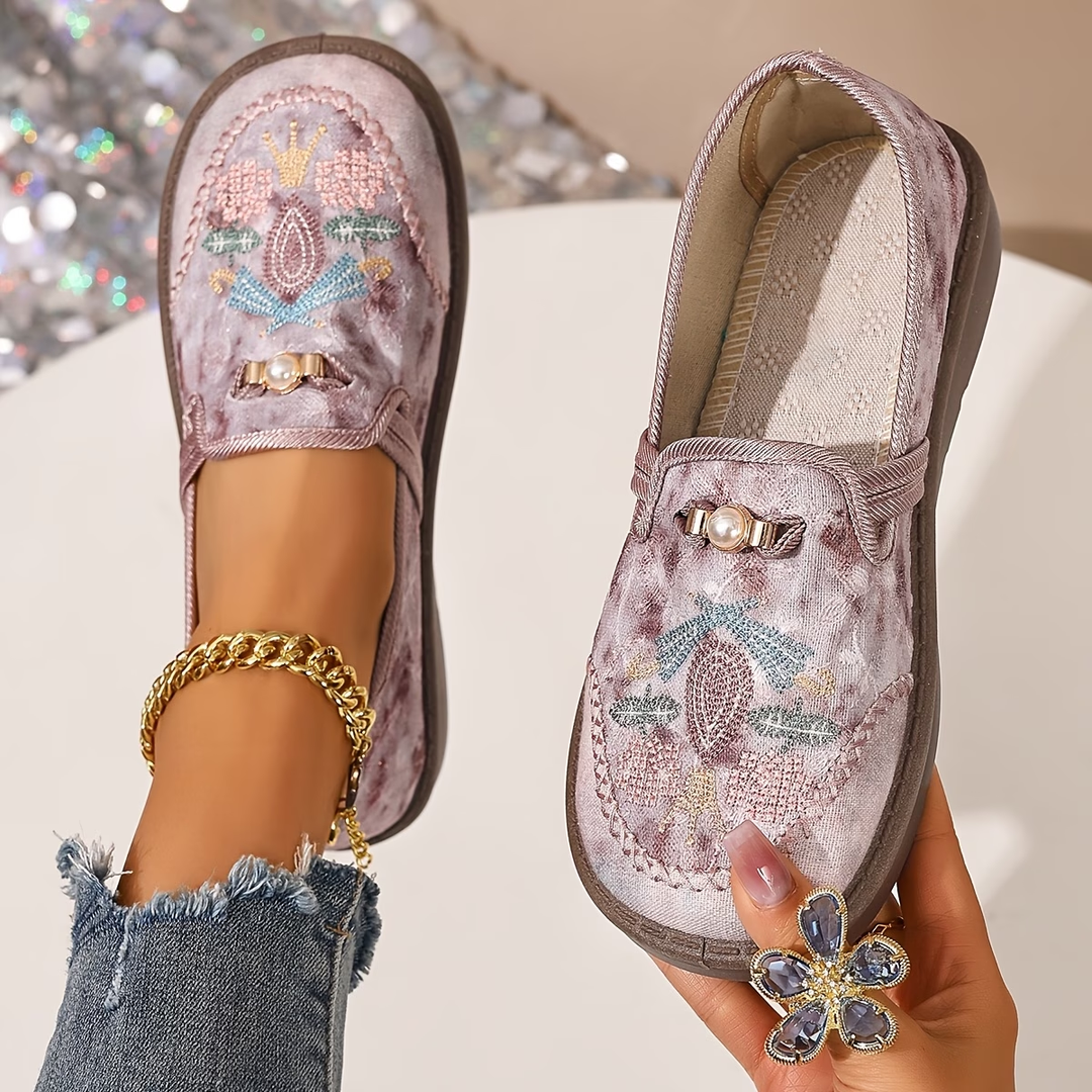 Willow | Women's Embroidered Floral Slip-On Loafers - Image 3