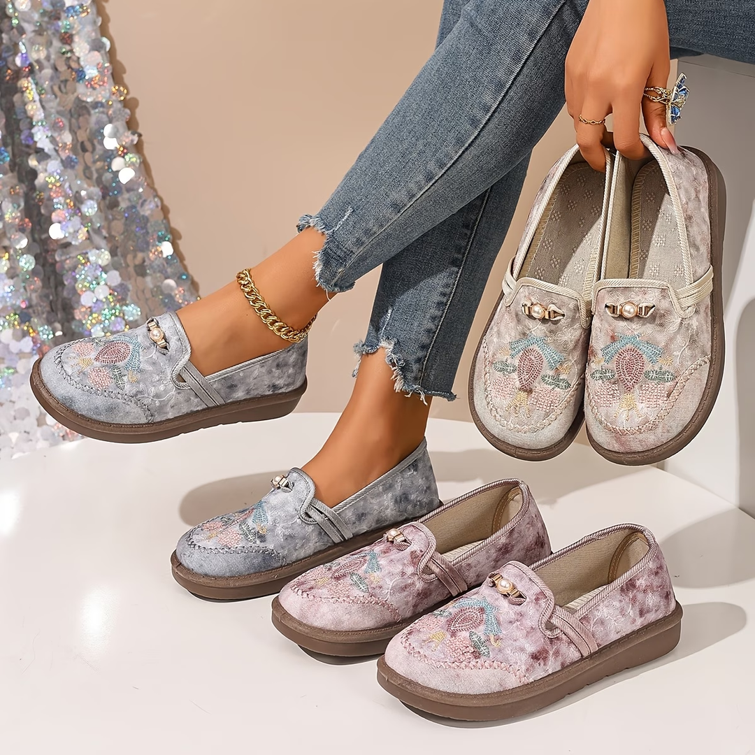 Willow | Women's Embroidered Floral Slip-On Loafers - Image 4