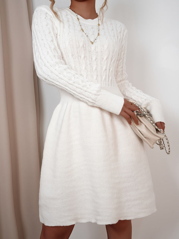 Wren | Women's Cable Knit Sweater Dress Mini A-Line - Cream - Image 10