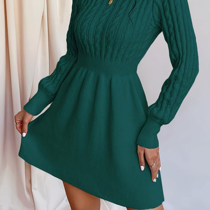 Wren | Women's Cable Knit Sweater Dress Mini A-Line - Cream - Image 14