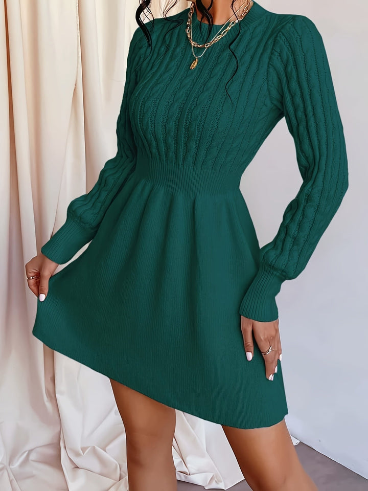 Wren | Women's Cable Knit Sweater Dress Mini A-Line - Cream - Image 3