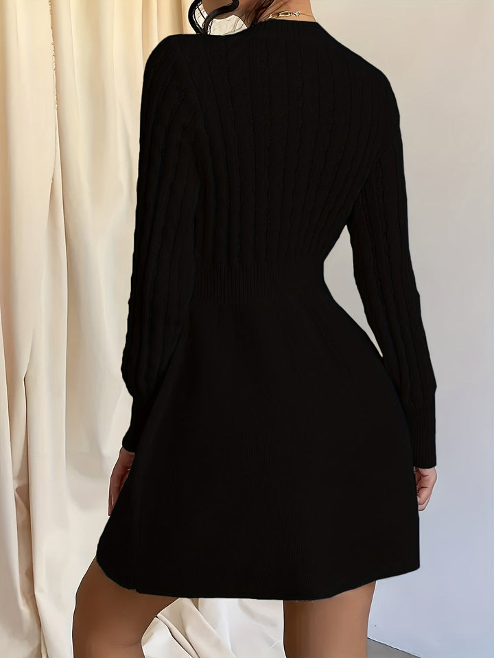 Wren | Women's Cable Knit Sweater Dress Mini A-Line - Cream - Image 5