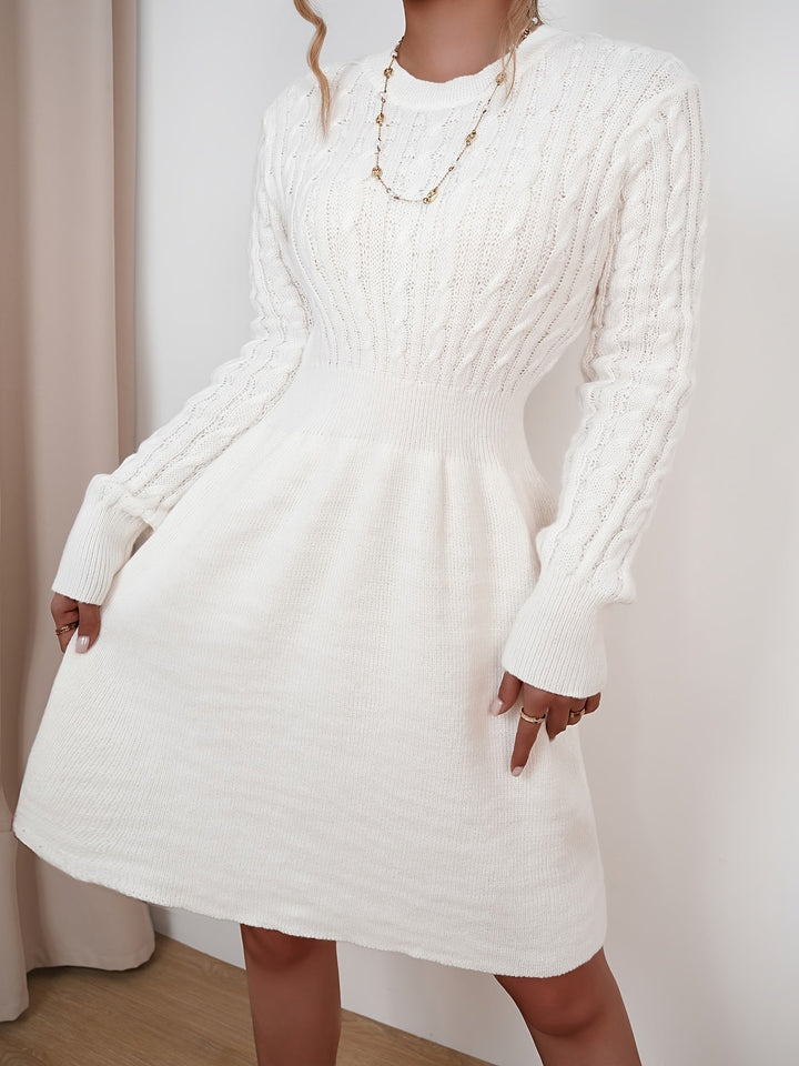 Wren | Women's Cable Knit Sweater Dress Mini A-Line - Cream - Image 6