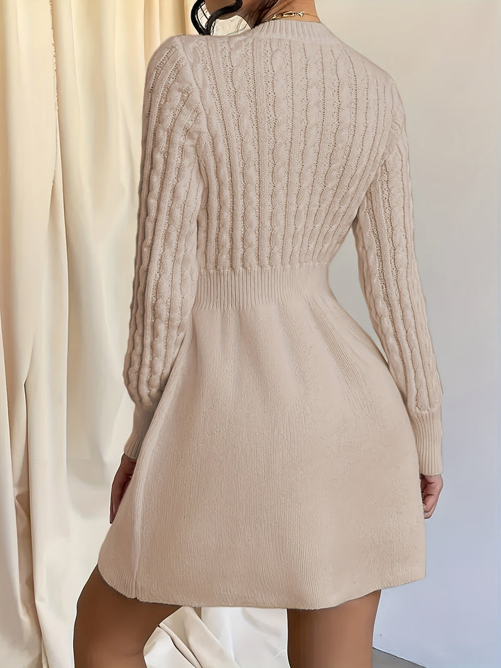 Wren | Women's Cable Knit Sweater Dress Mini A-Line - Cream - Image 8