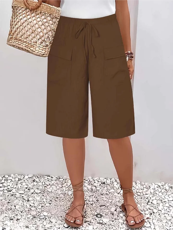 Wren | Women's Wide Leg Drawstring Bermuda Shorts - Light Grey - Image 3
