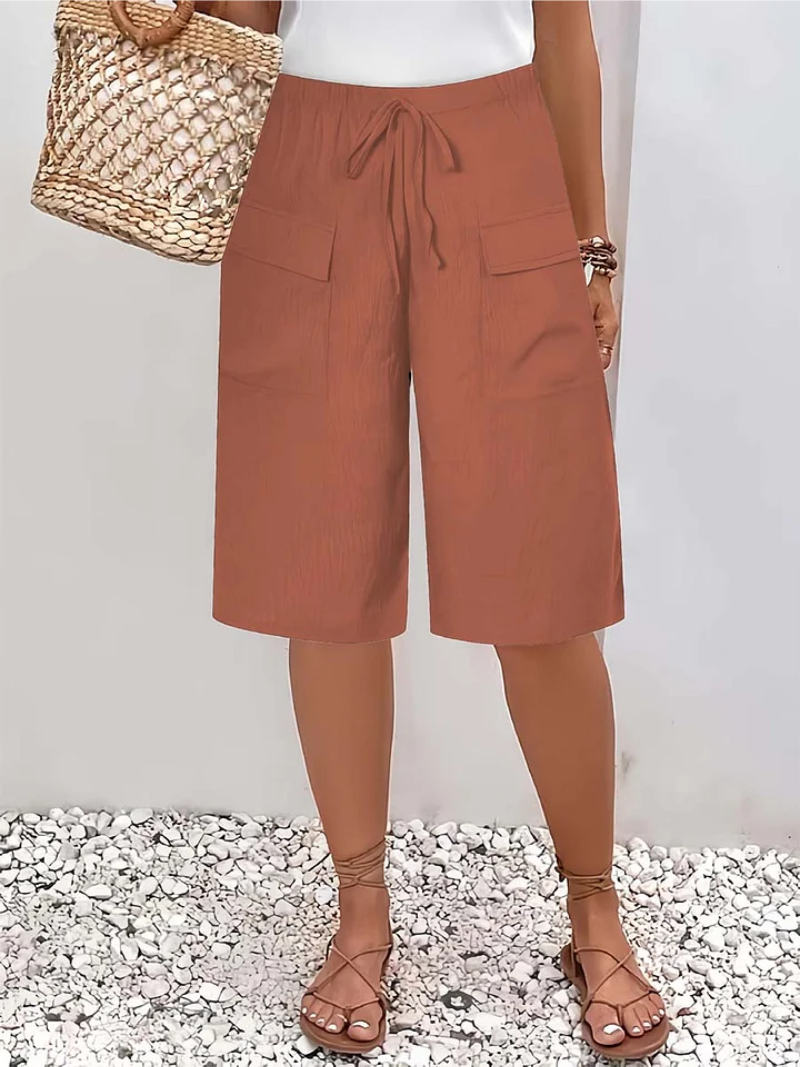 Wren | Women's Wide Leg Drawstring Bermuda Shorts - Light Grey - Image 4