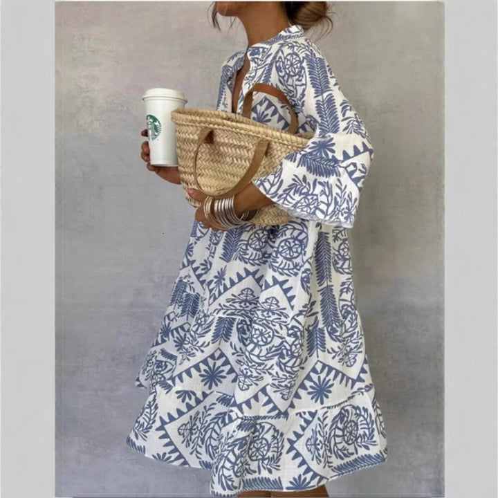 Xanthe | Women's Printed Collared Shirt Dress - White - Image 1
