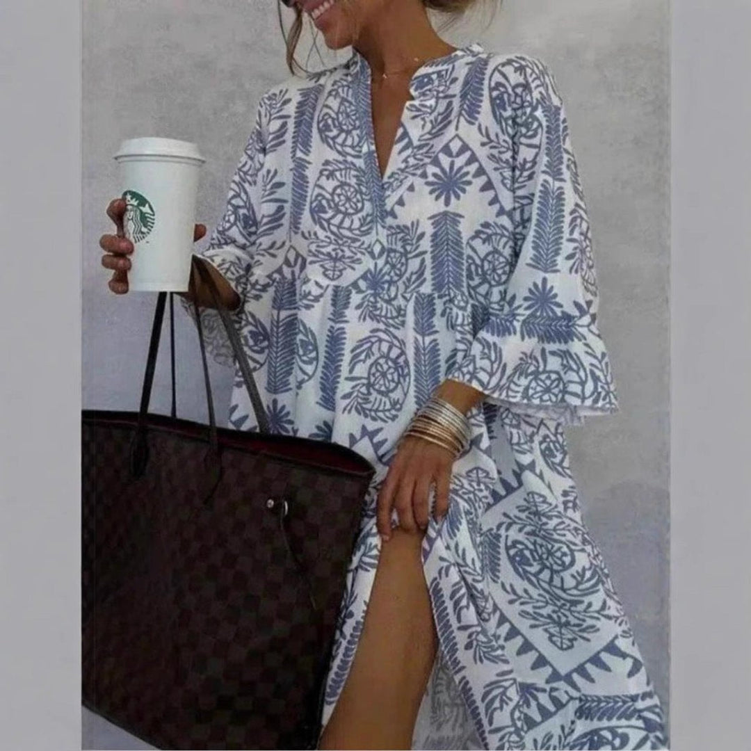 Xanthe | Women's Printed Collared Shirt Dress - White - Image 3