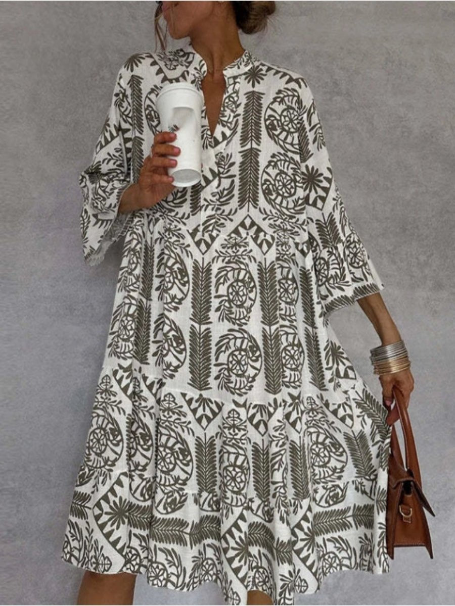 Xanthe | Women's Printed Collared Shirt Dress - White - Image 6