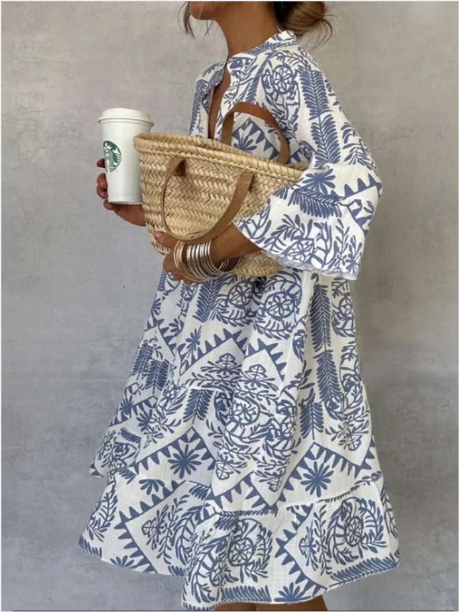 Xanthe | Women's Printed Collared Shirt Dress - White - Image 7
