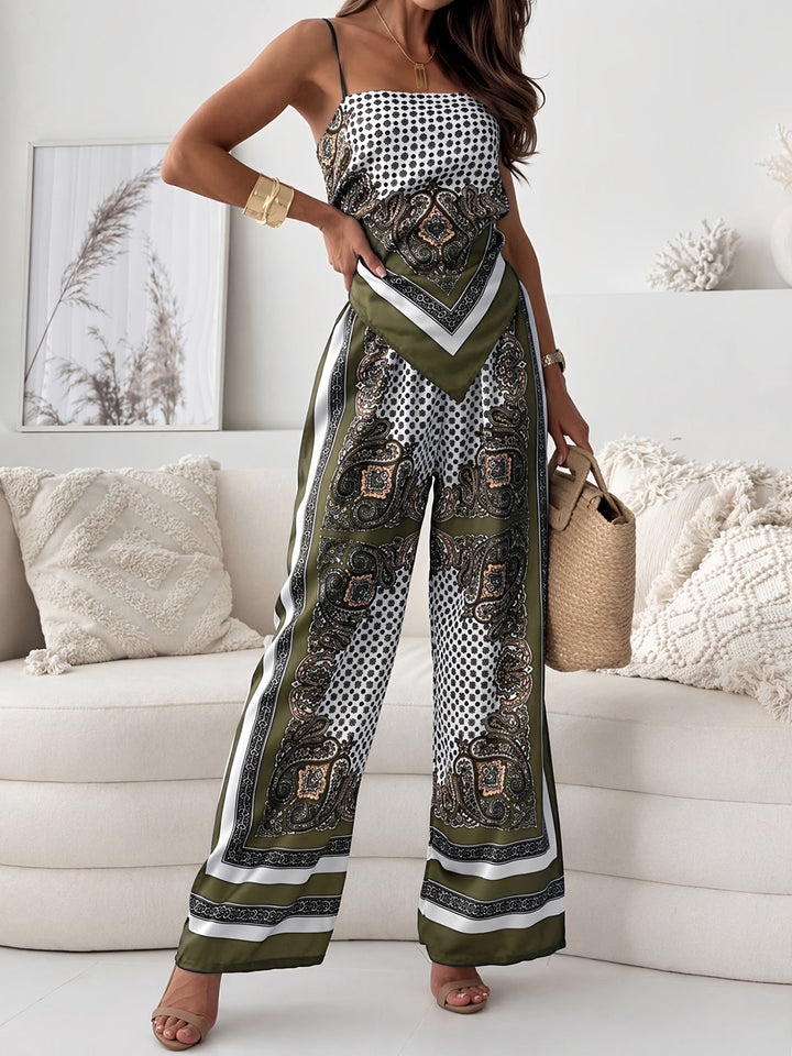 Ximena | Women's Paisley Print Spaghetti Strap Wide Leg Set - Image 11