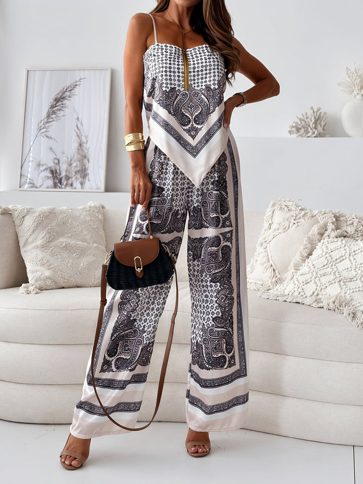 Ximena | Women's Paisley Print Spaghetti Strap Wide Leg Set - Image 6