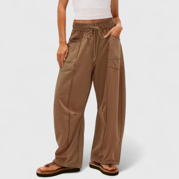 Ysolde | Women's Wide Leg Drawstring Elastic Waist Pants - Camel - Image 1