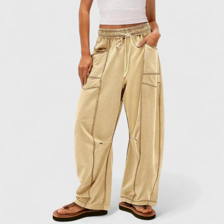 Ysolde | Women's Wide Leg Drawstring Elastic Waist Pants - Camel - Image 2
