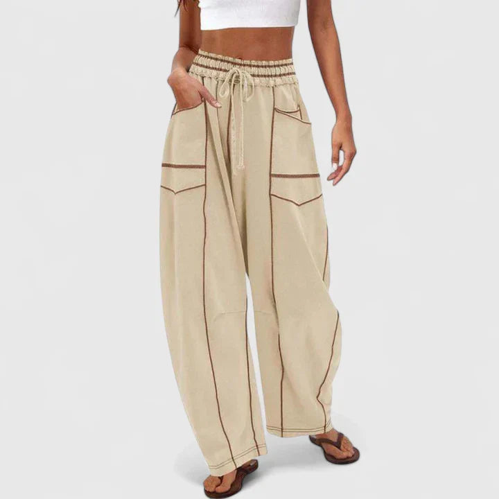Ysolde | Women's Wide Leg Drawstring Elastic Waist Pants - Camel - Image 3