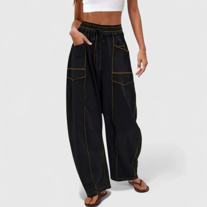 Ysolde | Women's Wide Leg Drawstring Elastic Waist Pants - Camel - Image 4