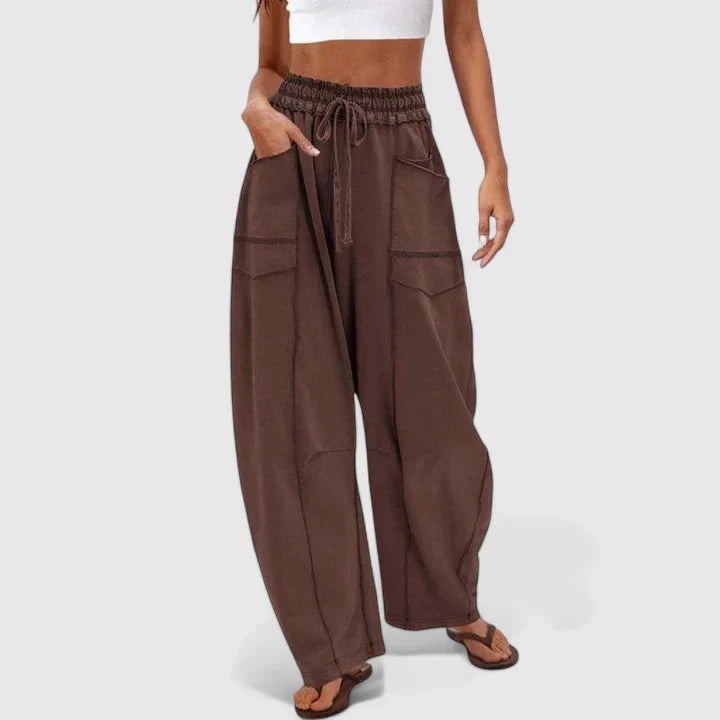 Ysolde | Women's Wide Leg Drawstring Elastic Waist Pants - Camel - Image 5