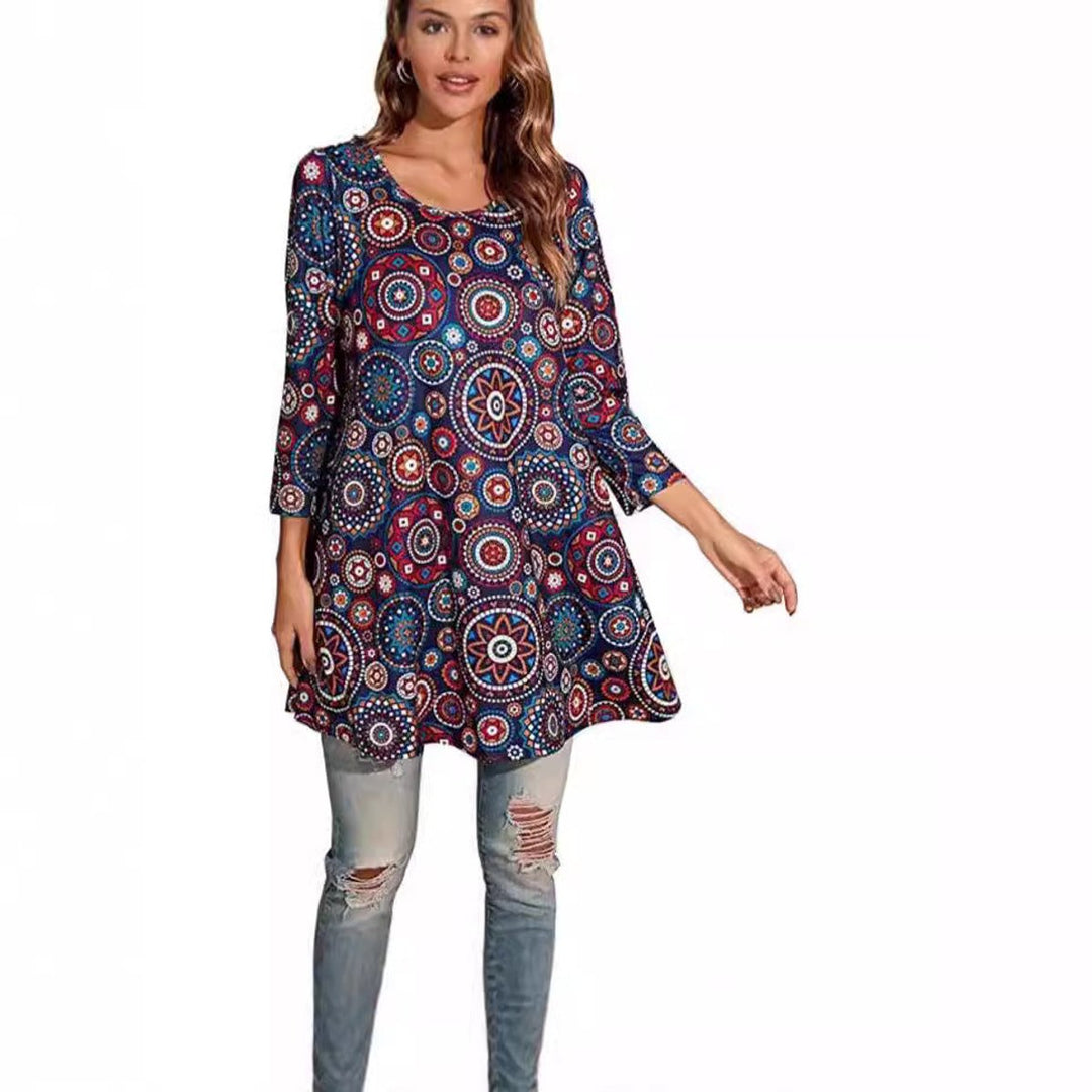 Zara | Women's Mandala Print 3/4 Sleeve Tunic Top - Image 1
