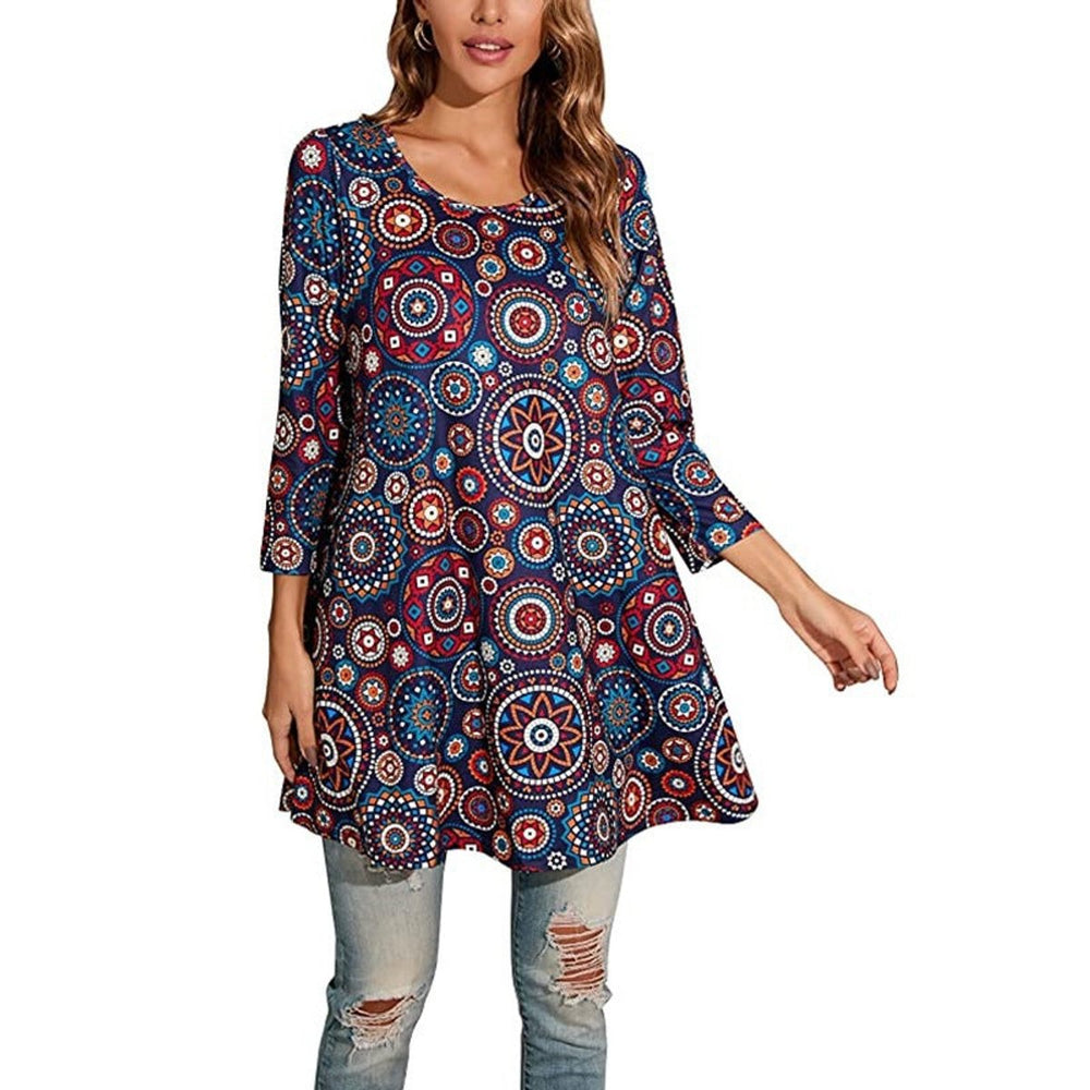 Zara | Women's Mandala Print 3/4 Sleeve Tunic Top - Image 14
