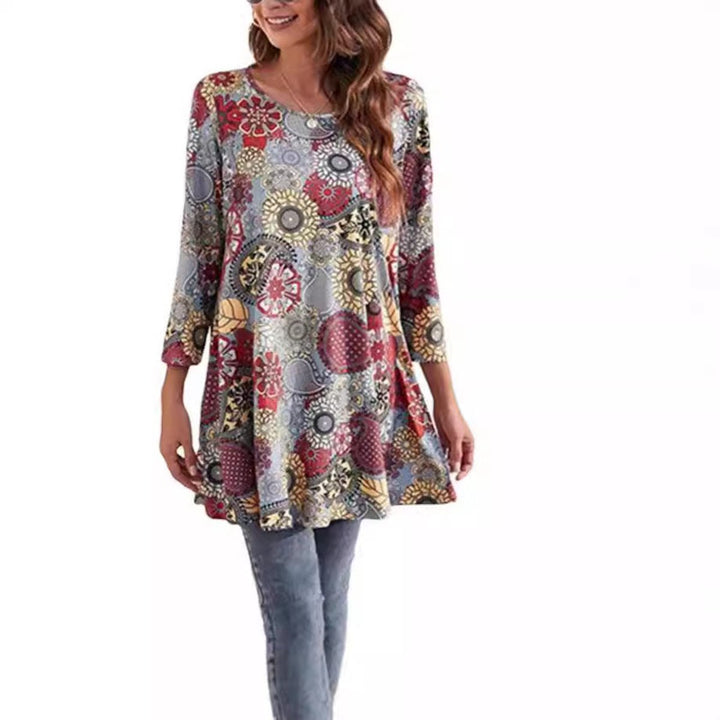 Zara | Women's Mandala Print 3/4 Sleeve Tunic Top - Image 3
