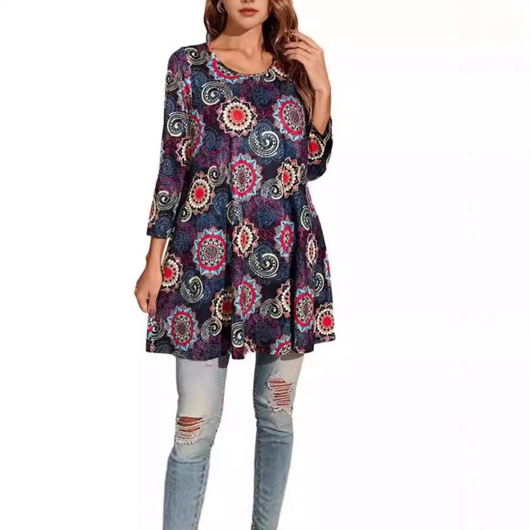 Zara | Women's Mandala Print 3/4 Sleeve Tunic Top - Image 5