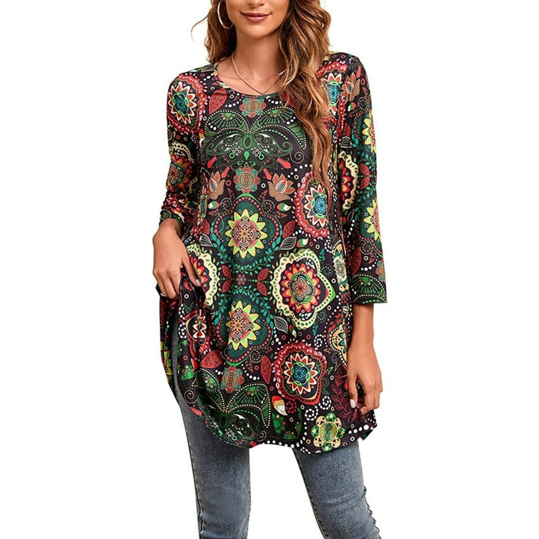 Zara | Women's Mandala Print 3/4 Sleeve Tunic Top - Image 6