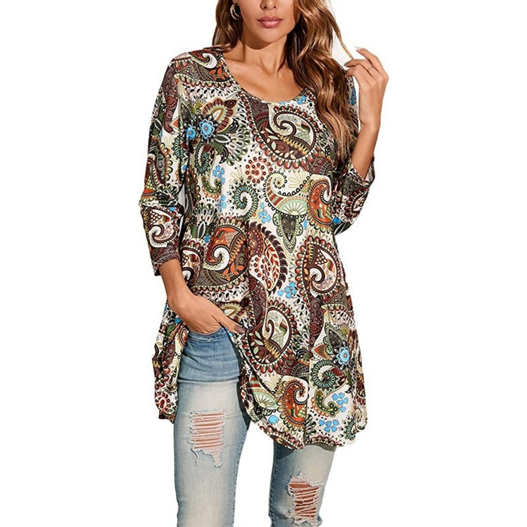 Zara | Women's Mandala Print 3/4 Sleeve Tunic Top - Image 7