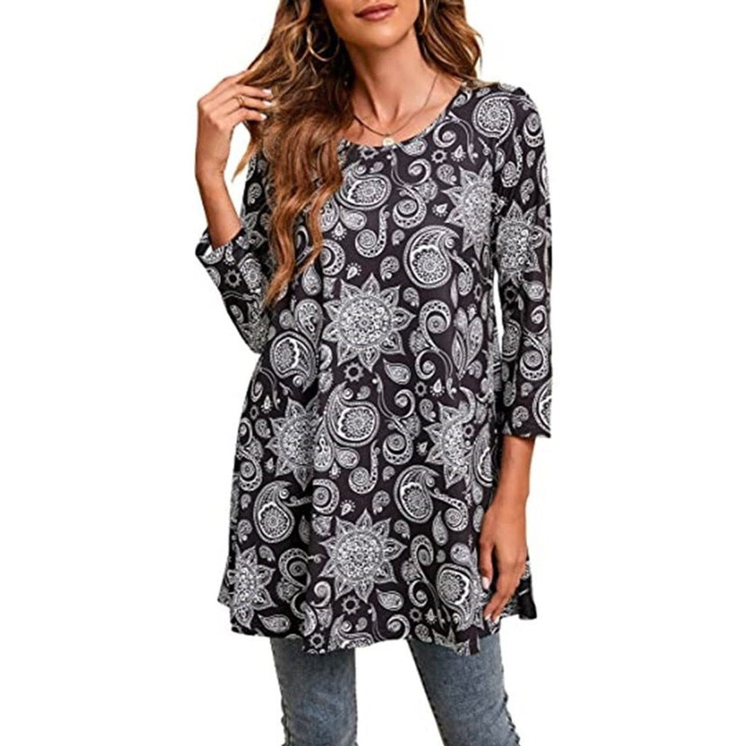 Zara | Women's Mandala Print 3/4 Sleeve Tunic Top - Image 9